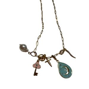 Elegant Gold Necklace with Moon and Key Charms